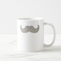 White Bling Mustache (Faux Glitter Graphic) Mugs