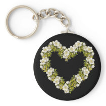 White Blosom Heart Keychain