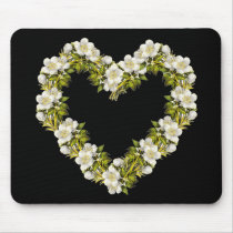 White Blosom Heart Mouse Pad