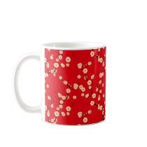White Blossoms on Red Mugs