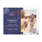 White, Blue Asian Mum Floral Photo Save the Date postcard