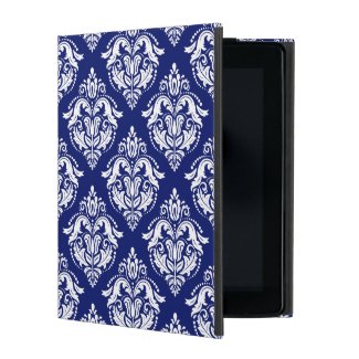 White & Blue Floral Damasks Geometric Pattern iPad Folio Case