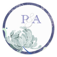 White & Blue Mum Wedding Monogram Favor Sticker sticker