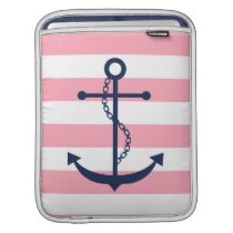 White Blue & Pink Wide Stripes Pattern Anchor Sleeves For  iPads at Zazzle