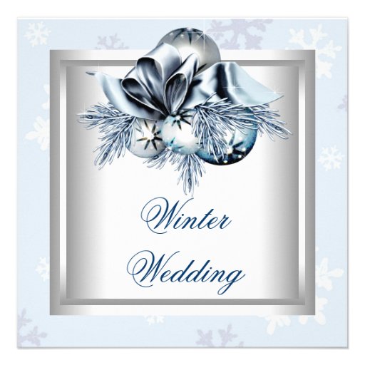 White Blue Snowflake Blue Winter Wedding Custom Invites