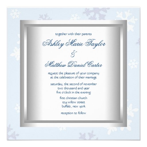 White Blue Snowflake Blue Winter Wedding Custom Invites