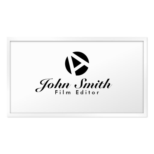 White Border Monogram Film Editor Business Card (front side)