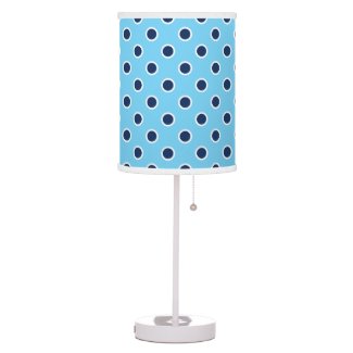 White Bordered Navy Polka Dots on Sky Blue Lamp