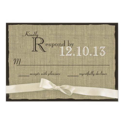 White Bow and Burlap Wedding Response Announcements