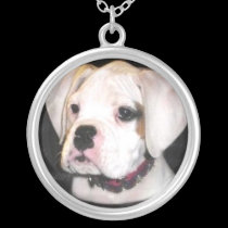 White boxer puppy silver necklace necklaces