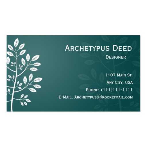 White Branch on Teal Business Card (front side)
