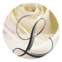 White Bridal Rose Monogram Sticker Initial L