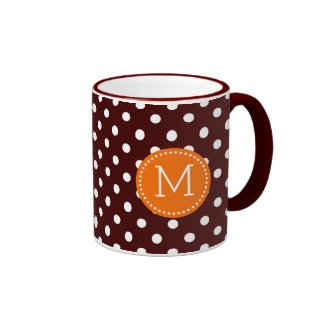 White & Brown Polka Dot Orange Accents Ringer Coffee Mug