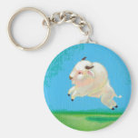 White buffalo art fun happy leaping bison painting keychain
