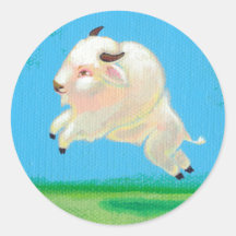 White buffalo art fun happy leaping bison painting round sticker