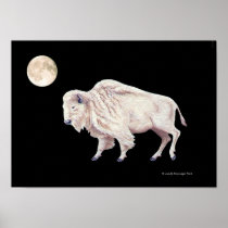 White Buffalo Full Moon Print