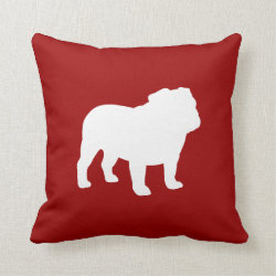 White Bulldog Silhouette on Red (Customizable) Throw Pillows