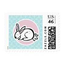 White Bunny; Baby Blue Circles Postage