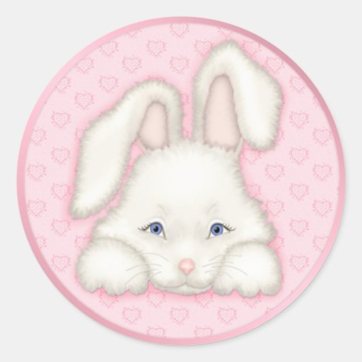 White Bunny - Pink Round Stickers