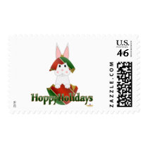 White Bunny Red Green Christmas Ornament Hoppy Hol postage