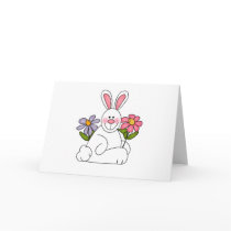 White Bunny with Flowers Cards