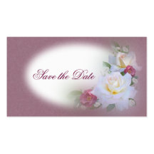 White & Burgandy Roses - Save the Date Business Cards