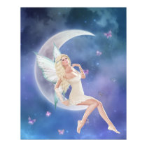 White Butterfly Fairy Moon Poster Print