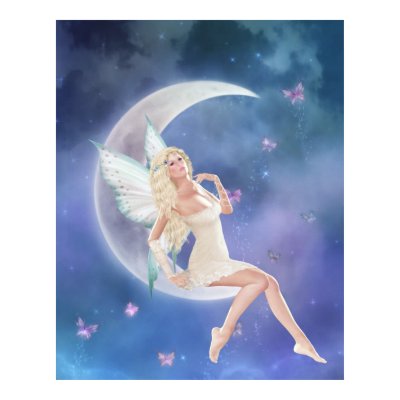 White Butterfly Fairy Moon Poster Print by emmamarlow