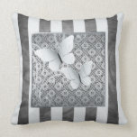 White Butterfly Kisses Pinstripe Pillow