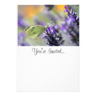 White Butterfly on Lavender Personalized Invitation
