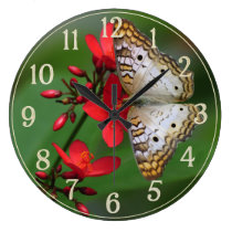 White Butterfly on Red Flowers wall clocks