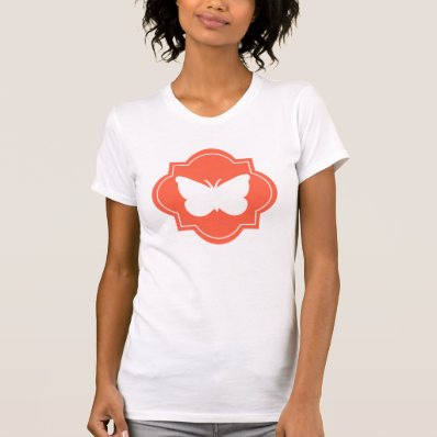 White Butterfly Silhouette Coral Accent T-shirt