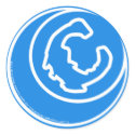 white C on Blue circle sticker