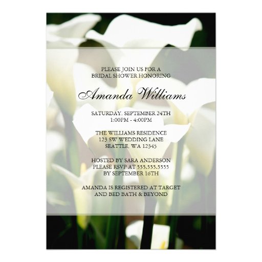 White Calla Lily Bridal Shower Invitations