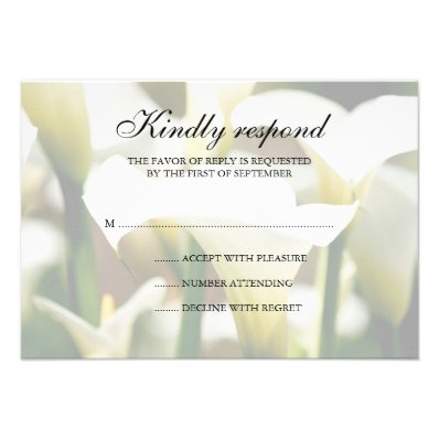 White Calla Lily Wedding Response Card Custom Invitations