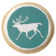 White Caribou Reindeer Christmas Holiday Fun Round Sugar Cookie