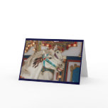 White carousel horse with blue bridle picture greeting card