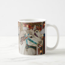White carousel horse with blue bridle picture coffee mug
