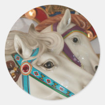 White carousel horse with blue bridle picture stickers