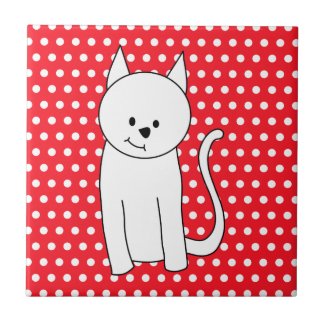 White Cat Cartoon Tile