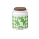 White Cat; Green Gingham Candy Jars