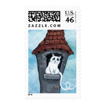 White Cat in a Fairy Tale Tower  Postage