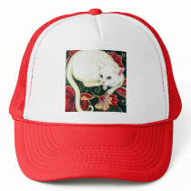 White Cat on a Cushion Trucker Hats