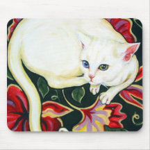 White Cat on a Cushion Mouse Pad