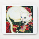 White Cat on a Cushion Mouse Pads