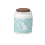 White Cat on Baby Blue Circles Candy Jar