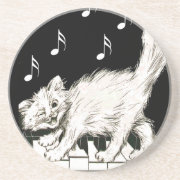White Cat on Piano Keys coaster