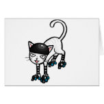 White cat on rollerskates card