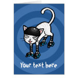 White cat on rollerskates customisable template cards