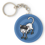 White cat on rollerskates key chains